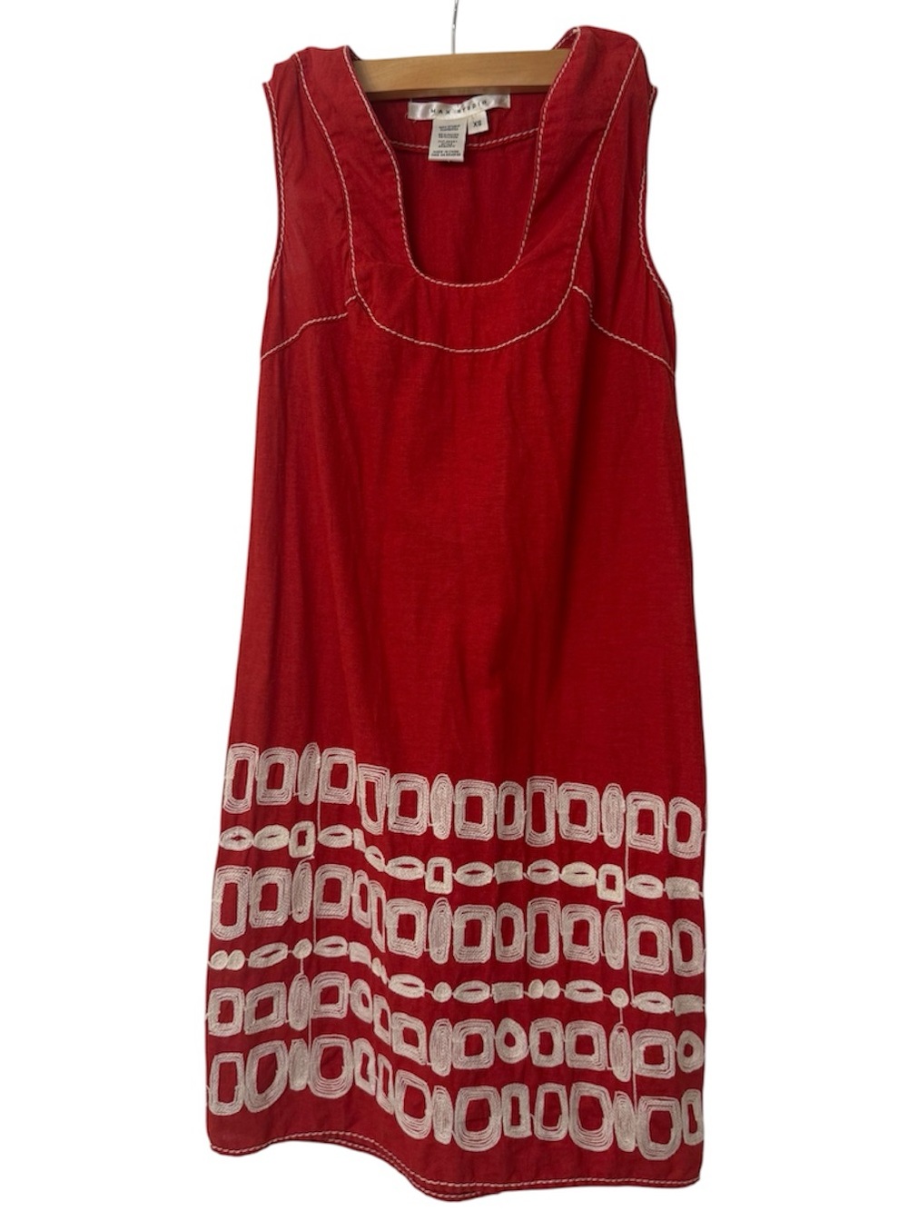 Max Studio Red Sleeveless Shift Dress with White Geometric Border